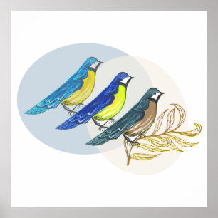 Poster Trois oiseaux