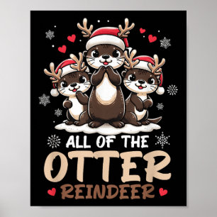 Poster Trois Otter Reindeer Santa Hat Deer Joyeux Christm