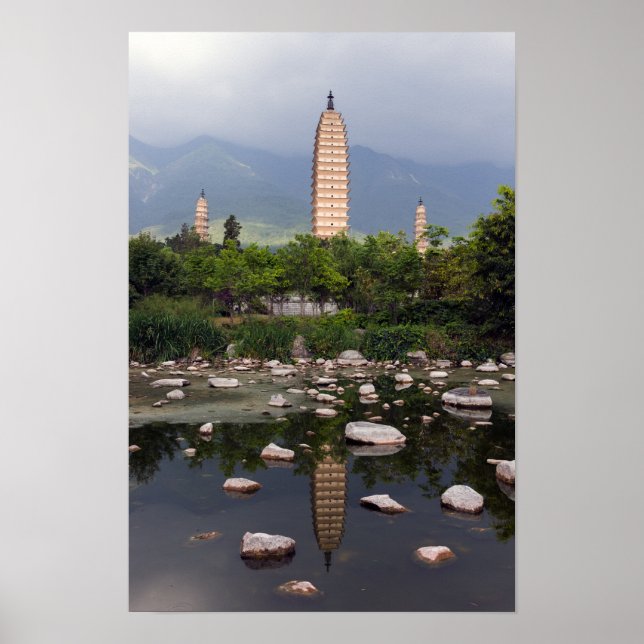 Poster Trois pagodes de Dali, Zhonghe - Yunnan, Chine (Devant)