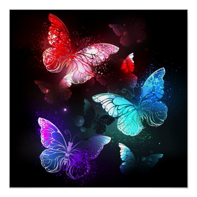 Poster Trois papillons brillants sur l'arrière - plan de  (Devant)