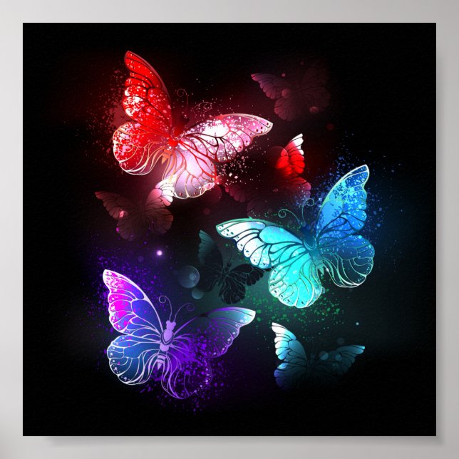 Poster Trois papillons brillants sur l'arrière - plan de  (Devant)