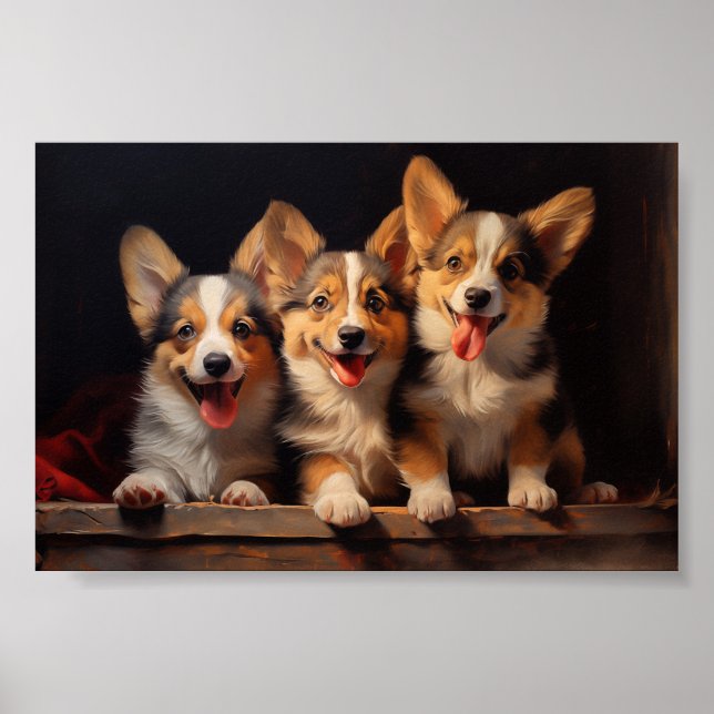 Poster Trois Pembroke Welsh Corgis (Devant)
