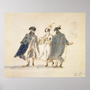 Poster Trois personnages masqués en costume de carnaval (