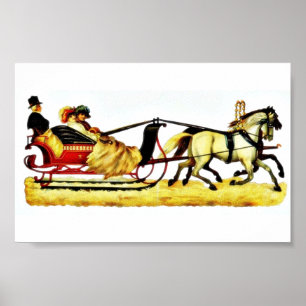 Poster Trois personnes montant sur un car de cheval