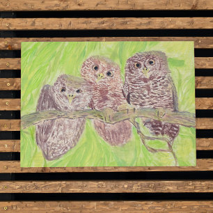 Poster Trois Petites Chouettes - peinture acrylique.