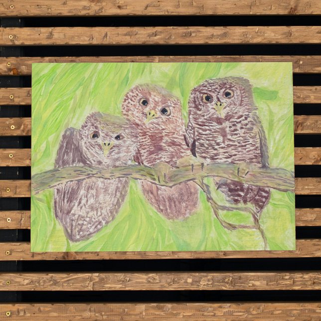 Poster Trois Petites Chouettes - peinture acrylique. (Créateur téléchargé)