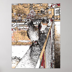 Poster Trois pigeons par Hythe Canal