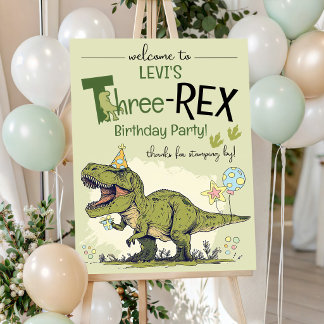 Poster Trois-Rex Mignon Dinosaure 3ème Anniversaire Bienv