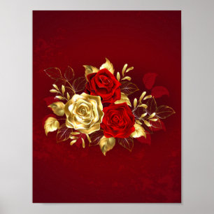 Poster Trois Roses de bijoux