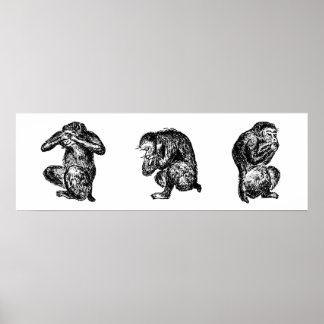 Poster Trois Singes Sages Voyez, Entendez et Parlez pas d