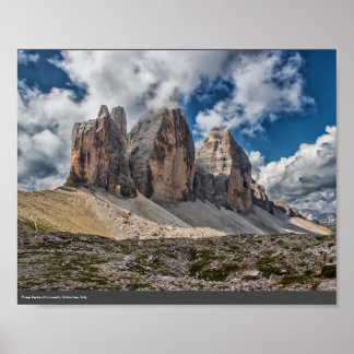 Poster Trois sommets de Lavaredo, Dolomites, Italie