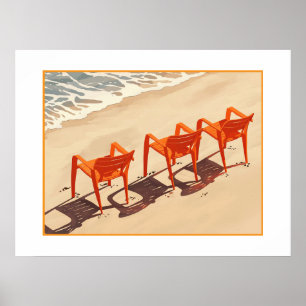 Poster Trois transats orange