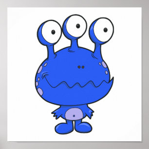 Poster trois yeux joyeux monstre bleu