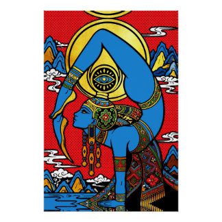 Poster Troisième Œil – Yogini Bleue en Backbend Pop Art
