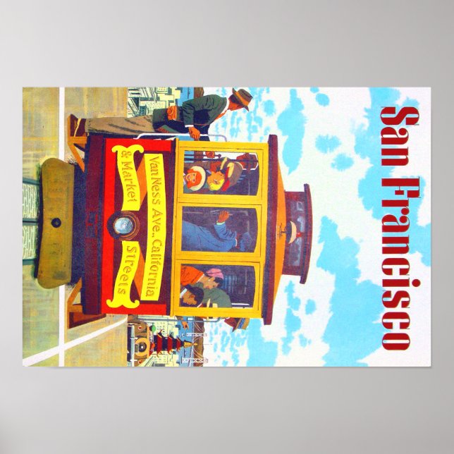 Poster Trolley Car San Francisco California Golden Gate (Devant)