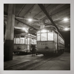 Poster Trolleys at the Terminal, 1943. Vintage Photo