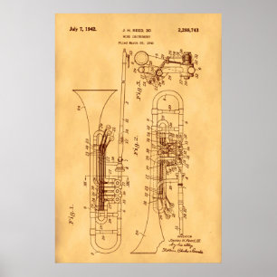 Poster Trombone art de brevet haute résolution Papier vin