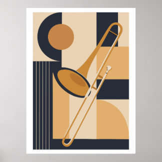 Poster Trombone Bauhaus Impression, Musique Moderne du Mi