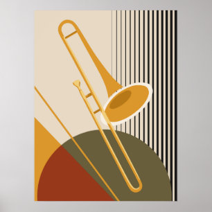 Poster Trombone Bauhaus Jazz Moderne du Milieu du Siècl