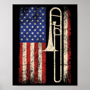 Poster Trombone États-Unis Drapeau Chemise Jazz Musique V