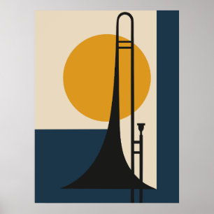 Poster Trombone Silhouette Milieu du XXe siècle Moderne