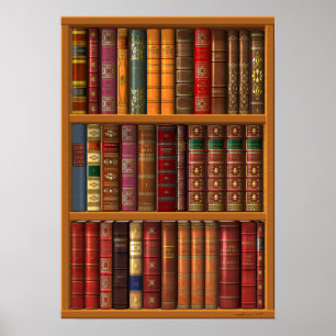 Poster Trompe l'oeil "Bibliothèque française".