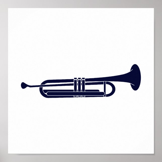 Poster Trompette Horizontal Solid Bleu Musicien Graphique (Devant)