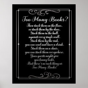 Poster Trop De Livres Poème Noir Et Argent