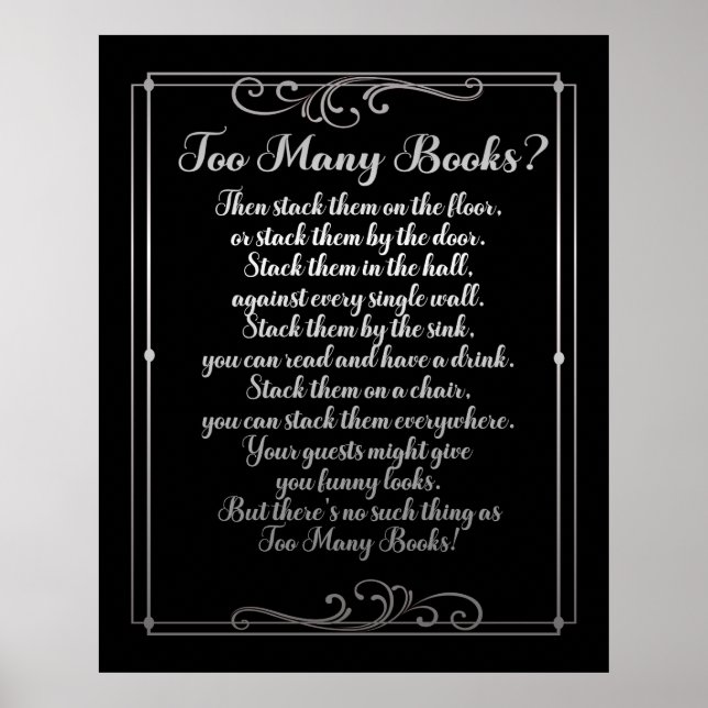 Poster Trop De Livres Poème Noir Et Argent (Devant)