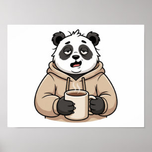 Poster Trop fatigué pour fonctionner Panda Café Dessin an