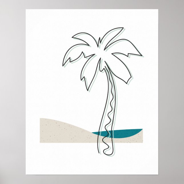 Poster Tropic Breeze Abstrait Palm Tree Line Art Print (Devant)