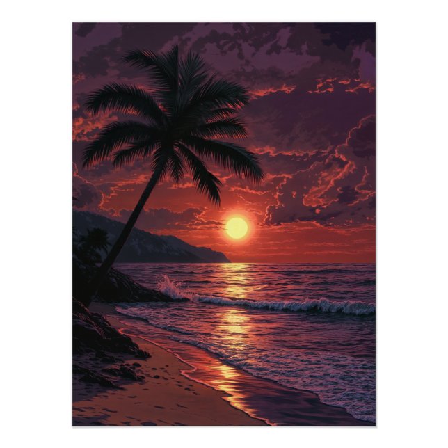 Poster Tropical beach at Sunset (Devant)