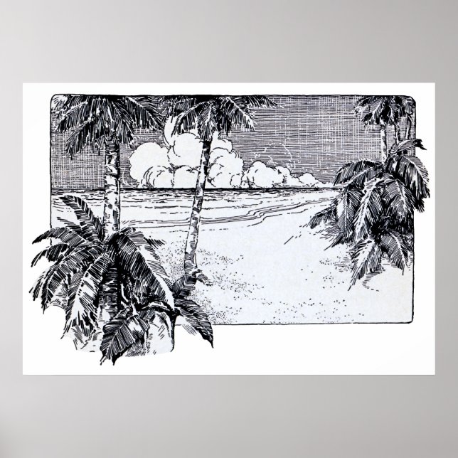 Poster Tropical Beach South Wind Vintage Art (Devant)
