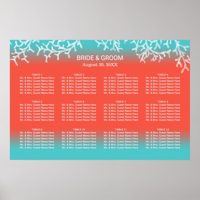 Poster Tropical Beach Wedding Coral Reef Seating Chart (Devant)