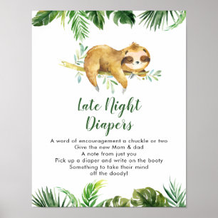 Poster Tropical Boy Sloth Baby shower de la couche de nui
