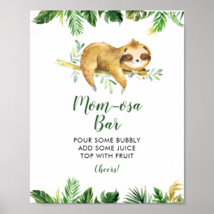 Poster Tropical Boy Sloth Baby shower Mom-osa Bar
