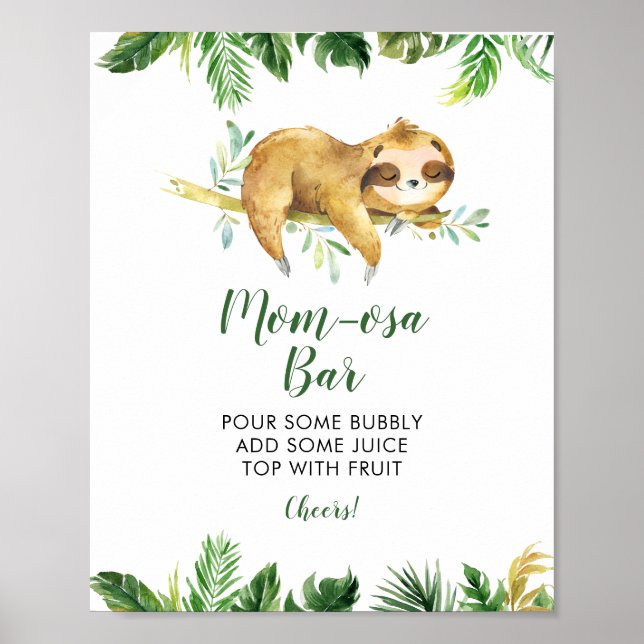 Poster Tropical Boy Sloth Baby shower Mom-osa Bar (Devant)