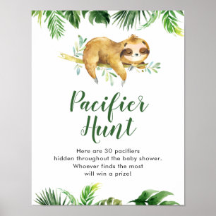 Poster Tropical Boy Sloth Baby shower Pacifier chasse