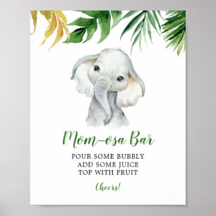 Poster Tropical Elephant Boy Baby shower Mom-osa Bar