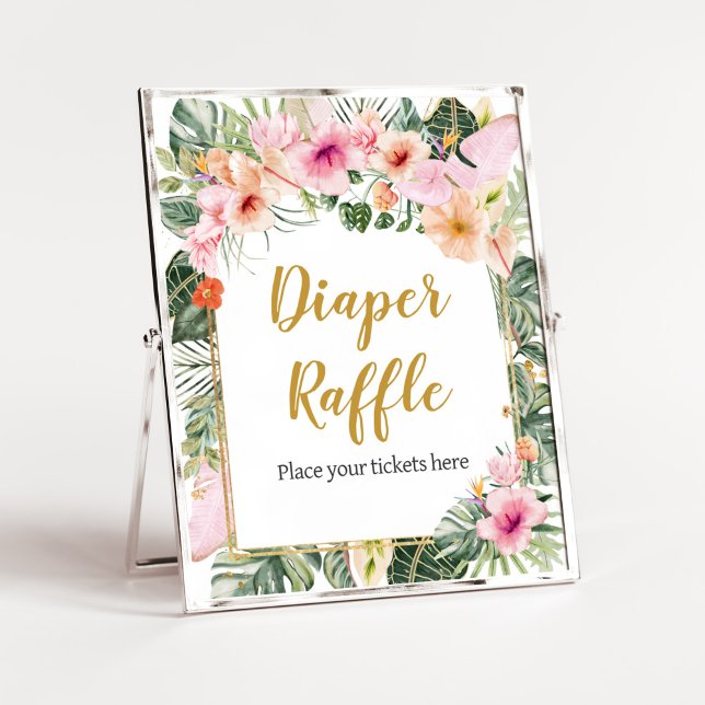 Poster Tropical Floral Aloha Déchets Raffle (Girl Hawaiian Baby Shower Diaper Raffle Sign)