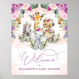 Poster Tropical Floral Jungle Safari Baby shower Bienvenu