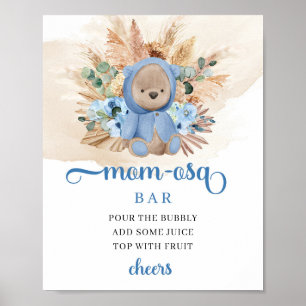 Poster Tropical garçon en peluche ours bleu fleurs Maman-