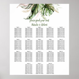 Poster Tropical Greenery Blush Pink Gold Seating Chart