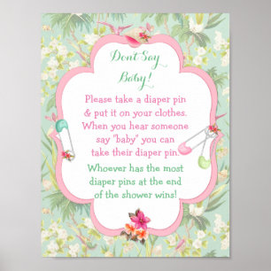 Poster Tropical Hawaiian Diaper Pin Baby shower Jeu