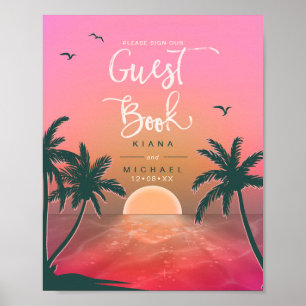 Poster Tropical Isle Sunrise Livre d'invité Pink ID581