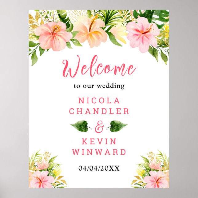 Poster Tropical Jungle Floral Wedding Welcome Sign (Devant)