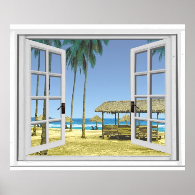 Poster Tropical Paradise Beach Ocean View Fake Window (Devant)