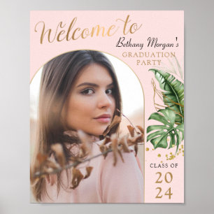 Poster Tropical Pink Gold Arch Photo Graduation Bienvenue