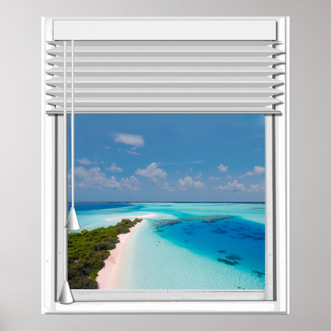 Poster Tropical Sea View Fake Window Blinds (Devant)