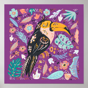 Poster Tropical Sleeping Toucan Purple Nursery